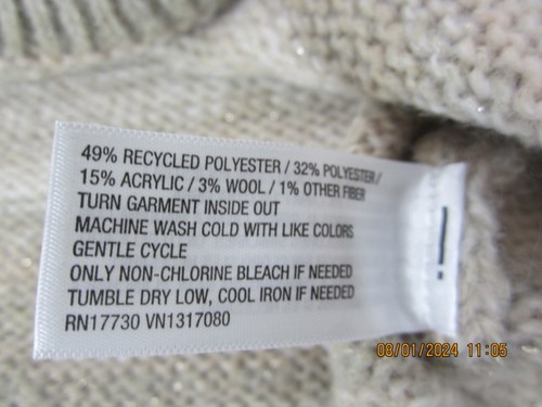 Women's Knox Rose Long Sleeve Pullover Striped Sweater Oatmeal L - Picture 10 of 12