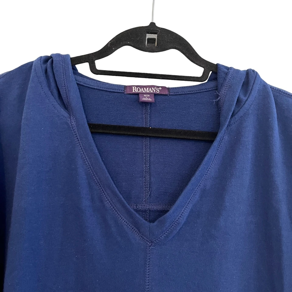 Moletom Roaman's feminino com capuz 18/20 túnica azul gola V bainha alta baixa - Imagem 2 de 4