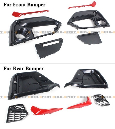FOR 2017-21 CIVIC HATCHBACK RED TRIM FRONT + REAR BUMPER FOG LIGHT GARNISH COVER - Picture 3 of 10