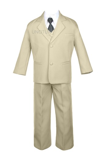 6pc Boy Toddler Teen Formal Wedding Party Khaki Suits Tuxedo Extra Necktie 4T-20 - Picture 8 of 74