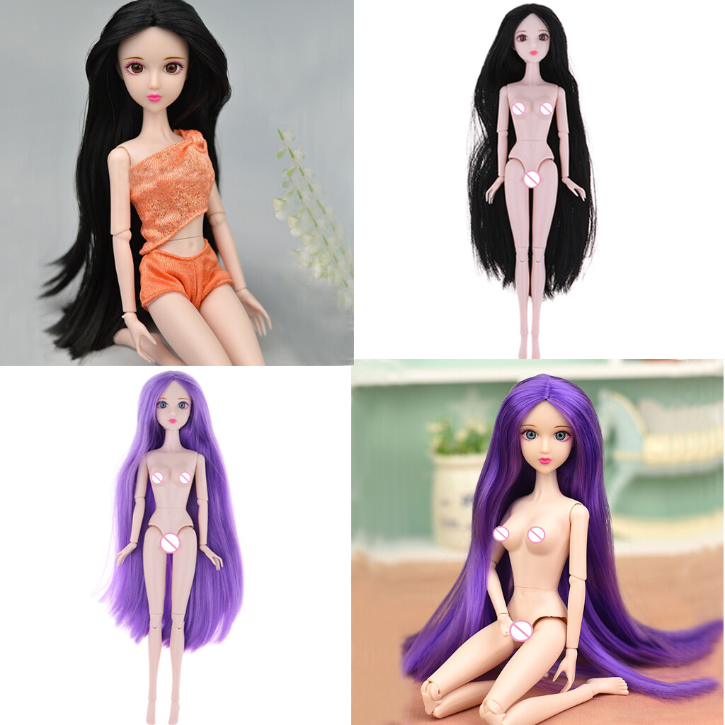 2pcs 3D Eyes Cute Nude Doll Long Hair 14 Jointed Body Purple Hair Kid Gifts 2pcs 3D Eyes Cute Nude Doll Long Hair 14 Jointed Body Purple Hair Kid Gifts