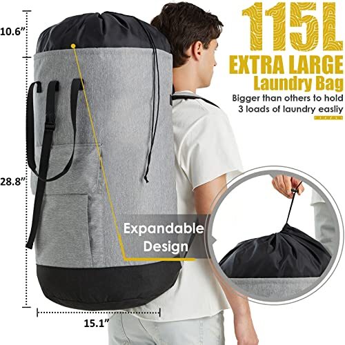 Laundry Bag for College 115L Heavy Duty Laundry Backpack with Shoulder Straps... - Picture 2 of 6