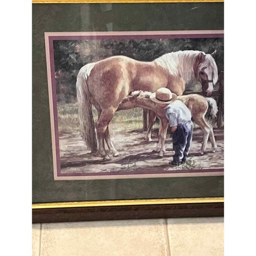 Vintage Homco Framed Picture - Laurie Snow Hein Amish Boy Mare & Foal - Picture 2 of 6