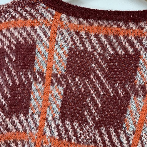 Joe Fresh Sweater Woman Large Crew Neck Maroon Plaid Wool Mohair Nylon Soft NEW - Picture 6 of 10