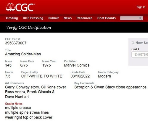 1975 Amazing Spider-Man 145 CGC 7.5,Marvel Comics 6/75,Bronze 25¢ Scorpion cover - Picture 3 of 3