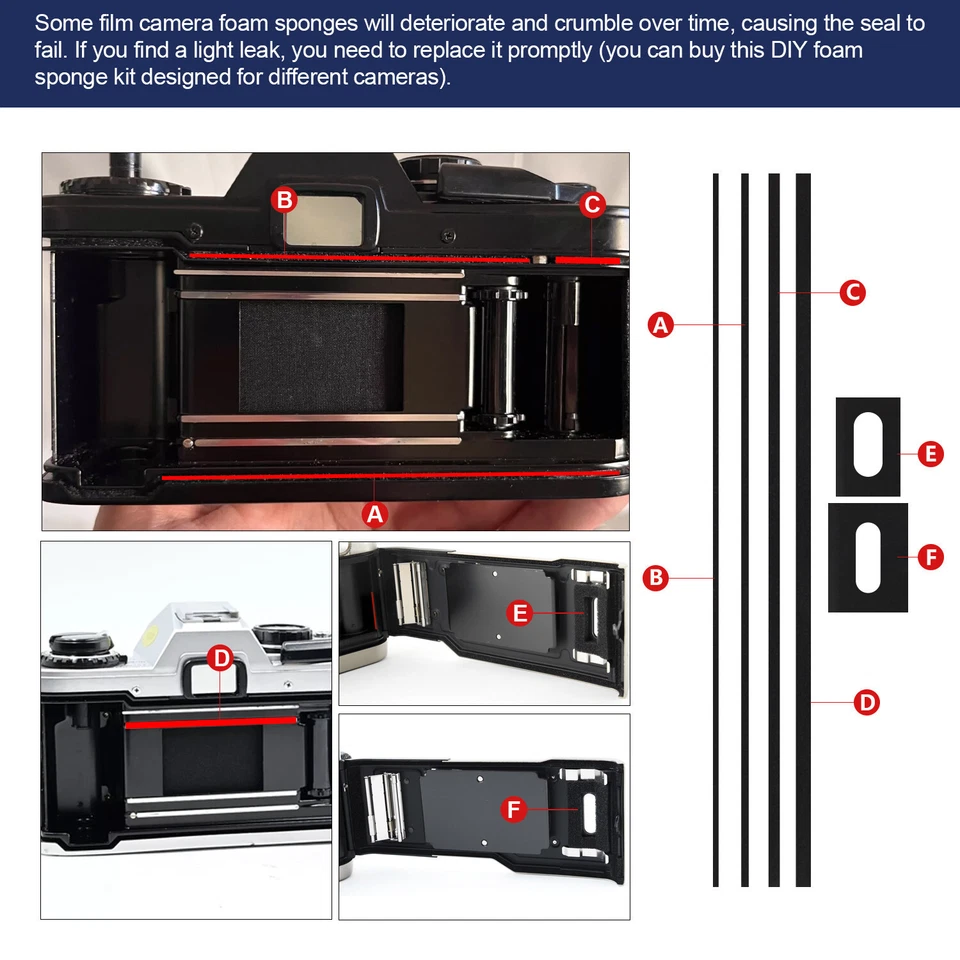 Cámara fotográfica precortada reparación trasera luz sello espuma película revisar ventana esponja 2 mm Foto 3 de 4