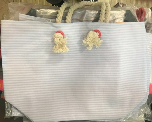 Mugler Angel TOTE Bolso de Hombro de Mano Bolso de Mano Azul Bebé Claro Rayas Blanco Shopper - Imagen 4 de 7