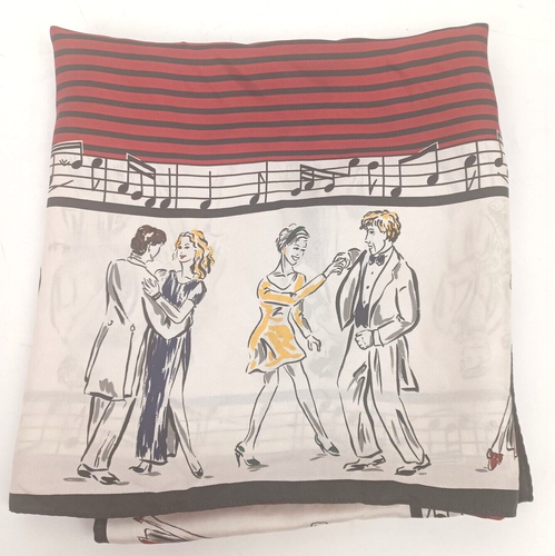 Vintage 50er Jahre rot schwarz weiß 26 1/2"" Schal tanzen Paare musikalische Notizen Design - Bild 3 von 8