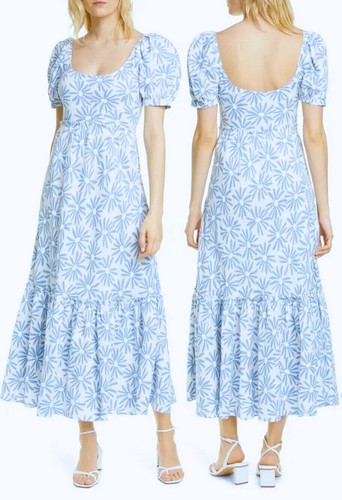 Polo Ralph Lauren 100% Linen KAI FLORAL WOMENS Midi Dress Blue/White: NWOT - Picture 4 of 12