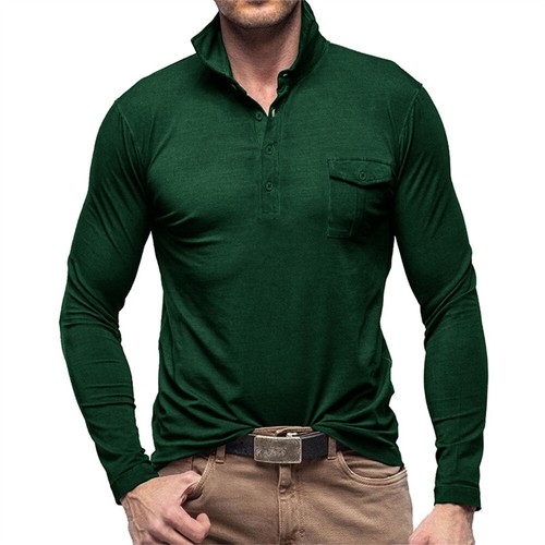 Herren Vintage Hemden Langarm Slim Fit Poloshirts Freizeit Golfhemd Neu - Bild 6 von 57