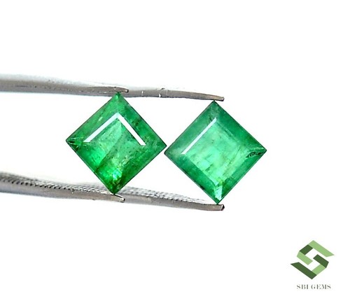 6x6 mm Certified Natural Emerald Square Cut Pair 2.20 CTS Loose Gemstones - Picture 1 of 8