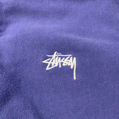 Stussy Stock Logo Mock Neck Pullover Mens XXL Blue 1/4 Zip
