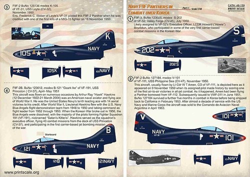 Print Scale 48-159 Decal 1:48 Navy F9F-2 -3 Panthers in Combat over Korea Part 1 - Picture 2 of 24