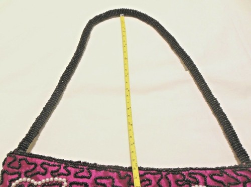 Pink Beaded Purse Handbag Floral Design Silk with Zip Beautiful Vintage - Picture 8 of 9