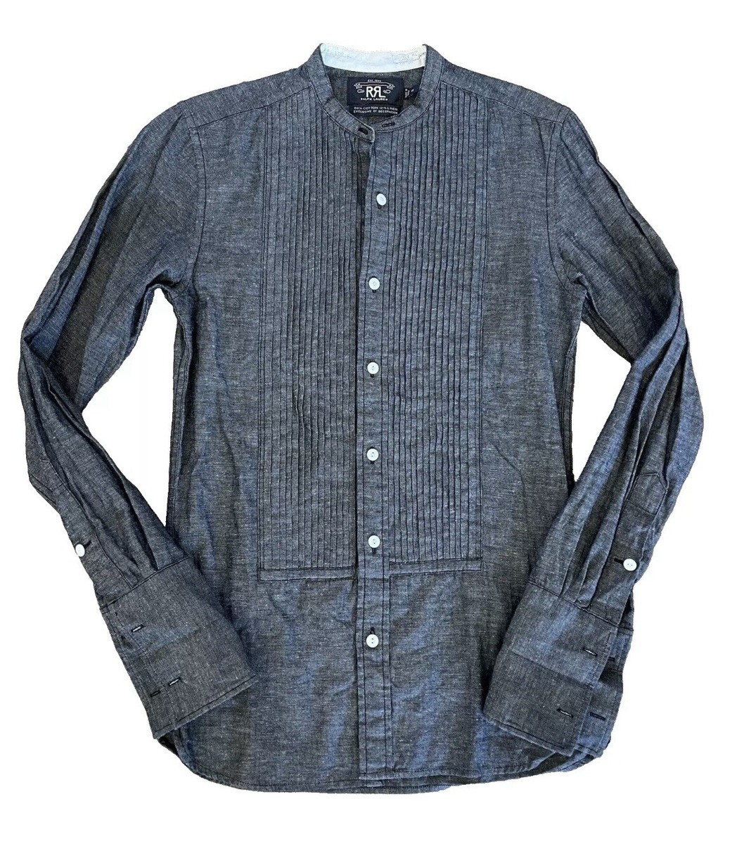 Ralph Lauren Double RL Black Chambray Linen Cotton Pintuck RRL 