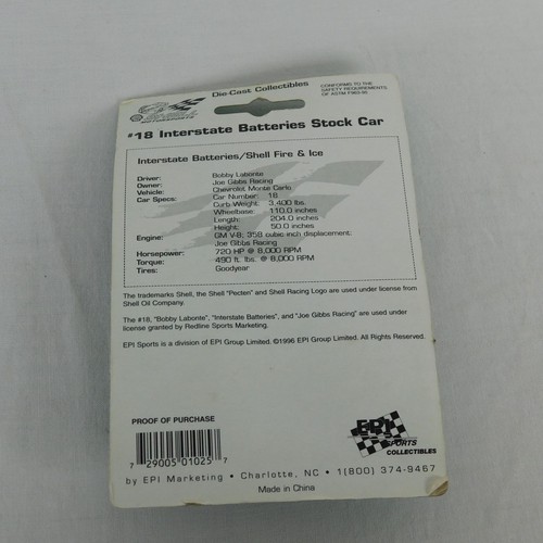 EPI Sports 1996 Die Cast Shell Motorsports 18 Interstate Batteries Stock Car - Picture 5 of 5