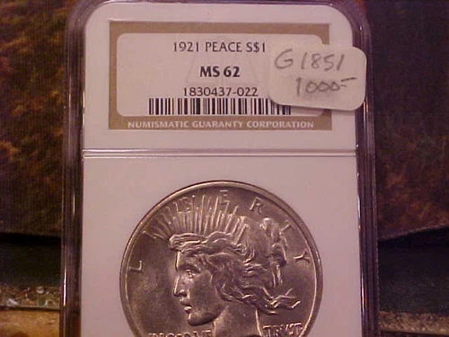  1921 Peace Dollar NGC MS62 (G1851)