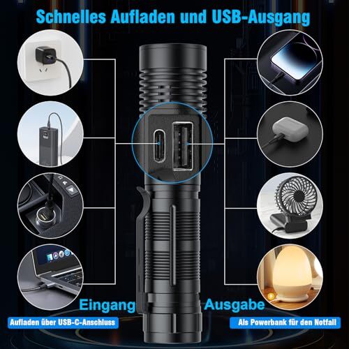 Linterna LED recargable – Linterna extremadamente brillante – Mini linterna con - Imagen 6 de 15