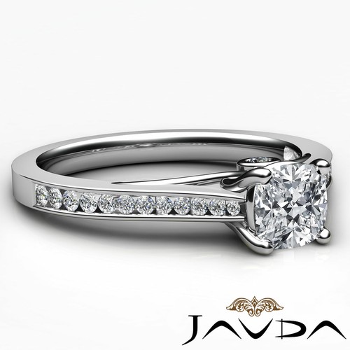 Anillo de compromiso de diamantes con bisel de canal y cojín GIA E-VVS2 oro 14K 1,11 Ctw - Imagen 3 de 7