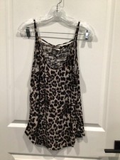 EUC Bibi women small tank brown leopard sleeveless round neck strings at top