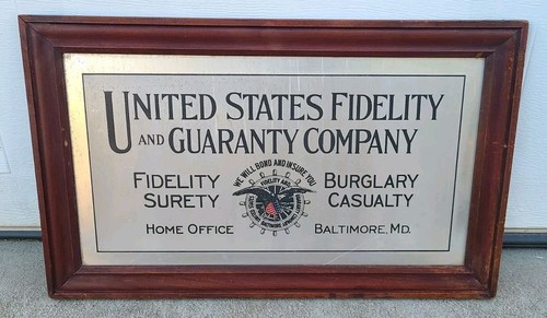 Vintage Antique United States Fidelity Guaranty Insurance Sign Advertising USA - Picture 1 of 12
