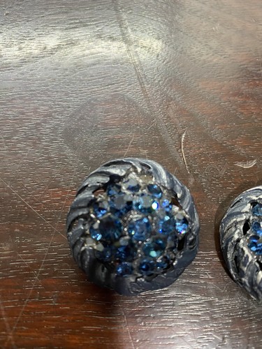 2 Vintage Black Sewing Buttons with Blue Rhinestones - Picture 5 of 5