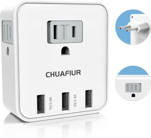 European Plug Adapter Travel Power Plug Adapter with 4 Outlets 3 USB Ports - Picture 9 of 9