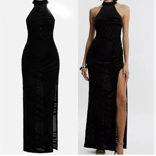 $328 BCBGMAXAZRIA Women's Allegra Halter Gown Black 4