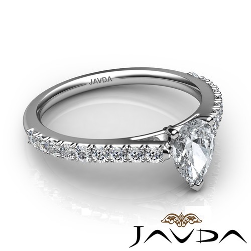 Anillo de compromiso clásico de piedra lateral con puntas de diamantes de pera oro GIA J-SI2 1,32 quilates - Imagen 3 de 12