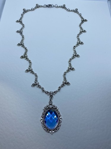 COLLAR DE PLACA DE CRISTAL PLATA CRISTAL FACETADO AZUL ESTILO VICTORIANO FILIGRANA DELLA - Imagen 4 de 8