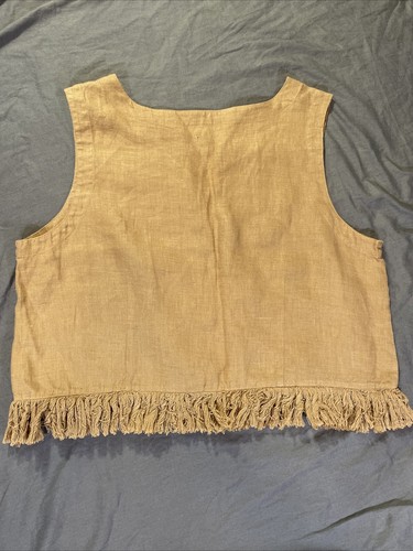 Cotton Connection Linen Top Womens L Safari Tan Fringed Pull Over Sleeveless - Picture 9 of 12