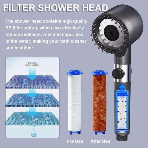 Filtered Shower Head with Handheld Bracket & Hose,High Pressure Sprinkler 3modes - Picture 12 of 24