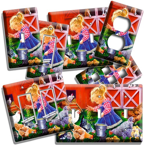 COUNTRY GIRL FARMER CHICKEN CHICKS LIGHT SWITCH OUTLET WALL PLATES KITCHEN DECOR - Picture 1 of 34