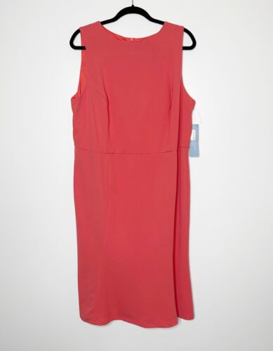 NWT London Times Belted Sleeveless Fluted Sheath Dress With Belt Women Coral 16W - Picture 3 of 8