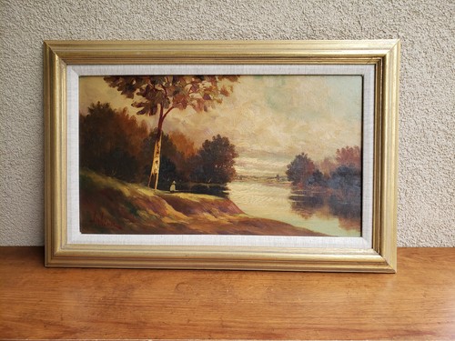 Oil-on-Canvas Painting LANDSCAPE WITH FISHERMAN - Picture 13 of 13