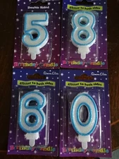 Blue Glitter Birthday Cake Candle, Double Sided Numbers Selection, Simon Elvin