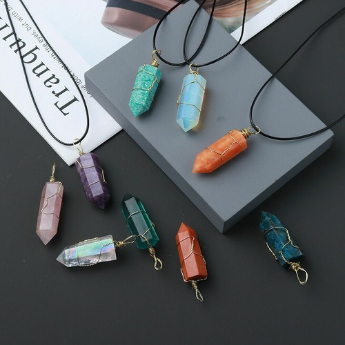 Natural Hexagonal Crystal Quartz Point Pendant Wire Wrap Stone Wand Necklace - Picture 5 of 38