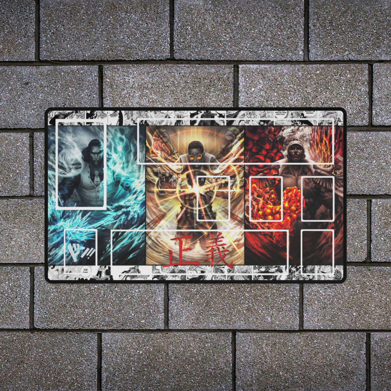 Marine, Three Admiral Kuzan, Kizaru, Akainu, Playmat One Piece TCG, Juego de cartas