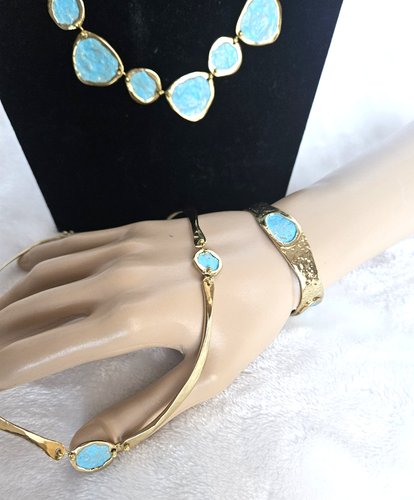 Anne Dick 1960s Bronze Turquoise 2 Necklaces Bracelet Set Jewelry Accessory WN - Picture 15 of 15