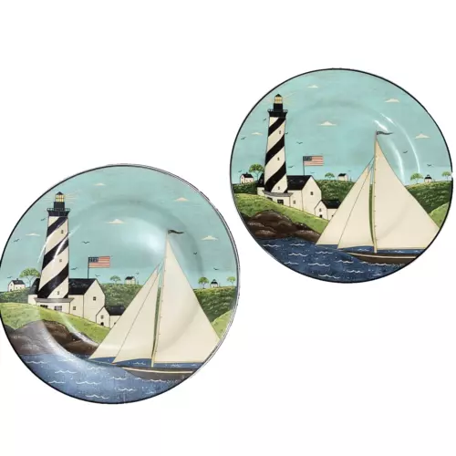 Sakura Warren Kimble Coastal Breeze Lighthouse Plates Set of 2