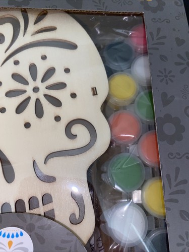 LED wood sugar skull amd Paint Kit Latino Girls Boys Festive New - Picture 3 of 6