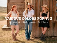 Brown Black Cowboy Boots For Women Western Embroidered Wide Square Toe Mid Calf
