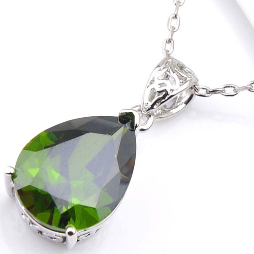 Woman Wedding Gift Dreamy Mystical Green Topaz Gemstone Silver Necklace Pendants - Picture 4 of 6