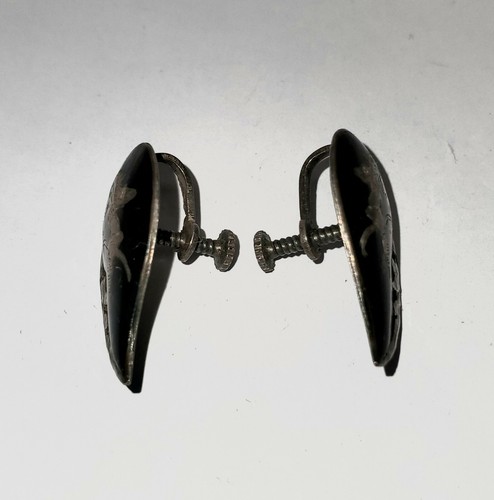 Pendientes traseros a tornillo vintage con incrustaciones de plata esterlina Deinsiam - Imagen 3 de 4