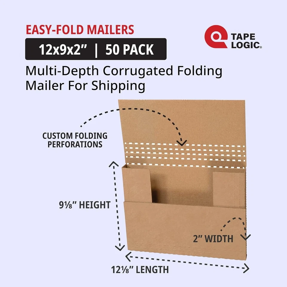 Recyclable Kraft Easy-Fold Mailers, 50 Pack, Perfect for Shipping and Moving - Image 4 of 4