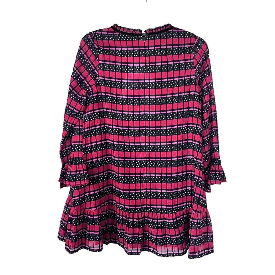 SONIA RYKIEL Girls 10  Stars Stripes Voile Dress Pink Red Black Long Bell Sleeve - Image 4 of 4