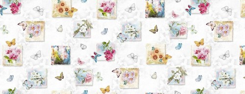 PATCHWORK BUTTERFLIES WHITE GROUND BLUE PINK BUTTERFLY PVC VINYL TABLE CLOTH - Picture 11 of 11