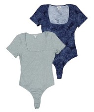 Jenni Intimates 2-Pack Ribbed Knit Square Neck Women's Thong Bodysuits NWT