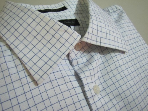 JOHN W NORDSTROM French Cuff Dress Shirt 17 / 35 White Check Egyptian Cotton - Picture 2 of 7