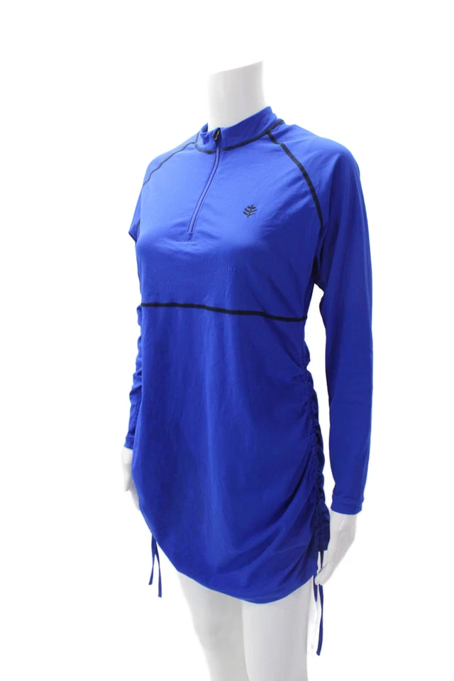 Vestido Coolibar Mujer Media Cremallera Cuello Redondo Manga Larga Detalle Acanalado Azul Talla M Foto 2 de 4